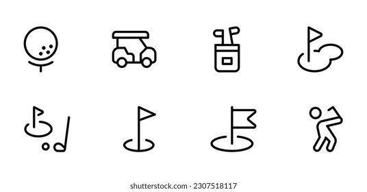 golf sport related icon, games vector set design with Editable Stroke. Line, Solid, Flat Line, thin style and Suitable for Web Page, Mobile App, UI, UX design.