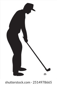 Golf Sport Silhouette practicing with ball on tha green. Vector illustration.