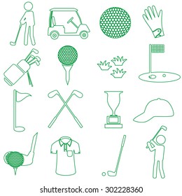 golf sport simple green outline icons set eps10 