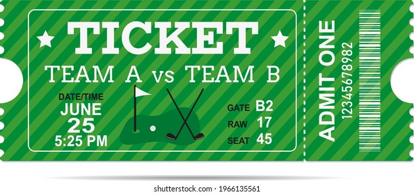 Golf Sport Ticket Set Flat Design Style. Horizontal Invitation for Events Vector illustration