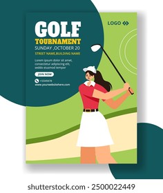 Golf Sport Vertical Poster Flat Cartoon Hand Drawn Templates Background Illustration