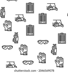 Golf Sportive Game On Playground Vector Seamless Pattern Thin Line Illustration