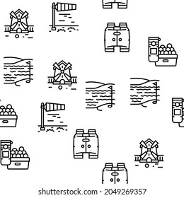 Golf Sportive Game On Playground Vector Seamless Pattern Thin Line Illustration