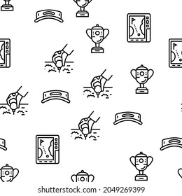 Golf Sportive Game On Playground Vector Seamless Pattern Thin Line Illustration