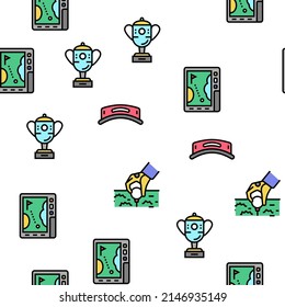 Golf Sportive Game On Playground Vector Seamless Pattern Thin Line Illustration