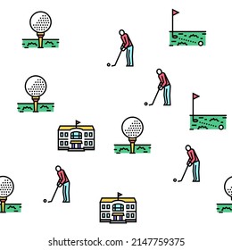 Golf Sportive Game On Playground Vector Seamless Pattern Thin Line Illustration
