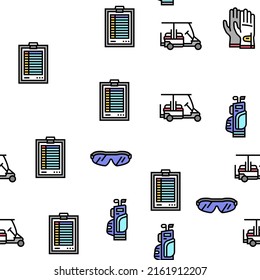 Golf Sportive Game On Playground Vector Seamless Pattern Thin Line Illustration