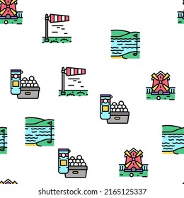 Golf Sportive Game On Playground Vector Seamless Pattern Thin Line Illustration