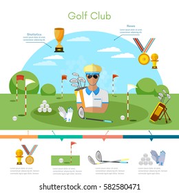 Golf sports championship infographic elements, playing golf game 