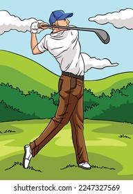 Golf Sports Colored Cartoon Illustration