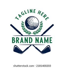 golf sports logo design with the concept of golf balls and sticks for golf clubs.