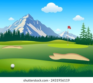 Golf sports view vector illustration for tournament advertising.