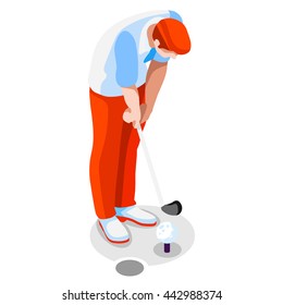 Golf Sportsman Games Icon Set. 3D Isometric Golfer Athlete. Sporting Championship People Golf Match Competition. Sport Infographic events Golf Vector Illustration.