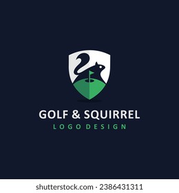 golf and squirrel logo with shield concept