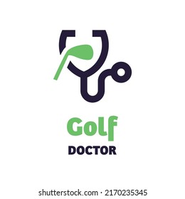 Golf and stethoscope logo in modern style. on a white background, Concept medical logo