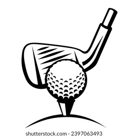 Golf stick and ball illustration. Sport club item or symbol.