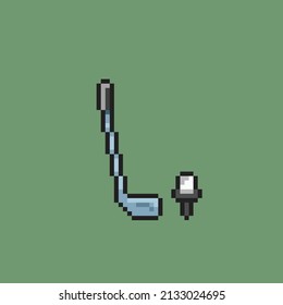 Golf Stick And Ball In Pixel Style