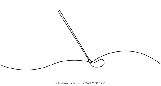 Golf stick continuous line. Continuous one line drawing golf stick. Sport, competition concept. Single line drawing, One continuous line drawing of golf putter, golf white background