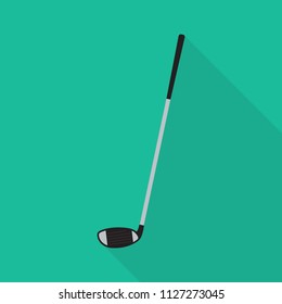 golf stick icon in flat style with long shadow, isolated vector illustration on green transparent background