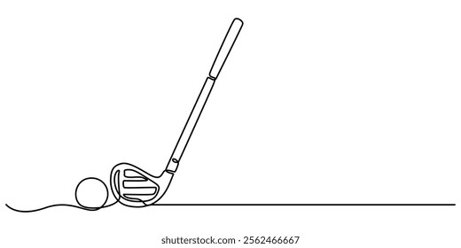 Golf stick line continuous drawing vector. One line Golf stick icon vector background. club icon. Continuous outline of a single, Golf putter continuous one line drawing. pro vector illustration black