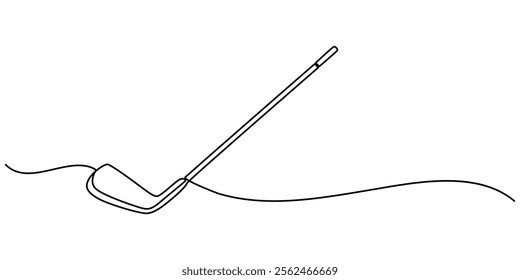 Golf stick line continuous drawing vector. One line Golf stick icon vector background. club icon. Continuous outline of a single, Golf putter continuous one line drawing. pro vector illustration black