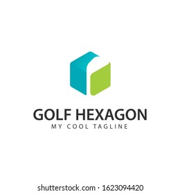 Golf stick within hexagon logo template