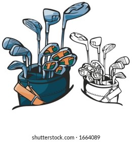 Golf sticks with a bag. Vector illustration