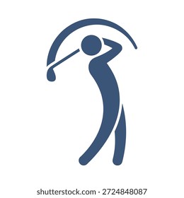 Golf swing icon blue flat vector design man hitting ball symbol club sport game action motion graphic element sign