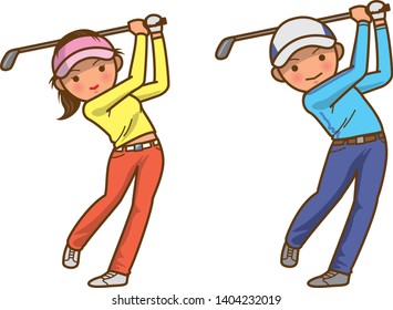 Golf swing. Illustration of the image of men and women