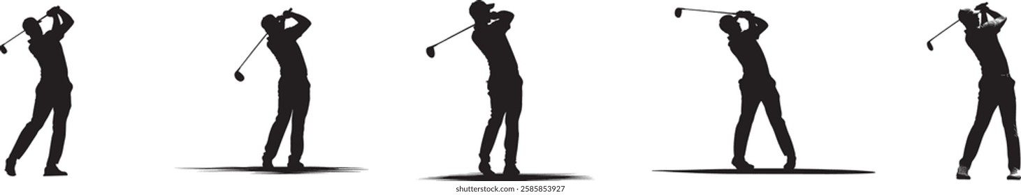 Golf Swing Silhouette Sequence Vector Illustration