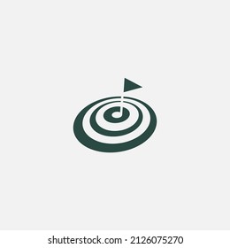 Golf target logo. The clean, elegant and soothing logo with circle target  shape and flag hole golf. Perfect for a golf business with a calming and personal approach, or a practice.