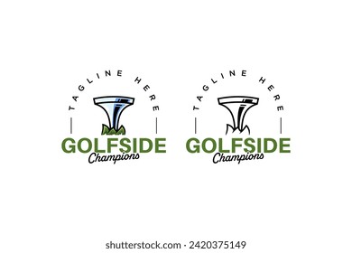 golf tee blue metal logo vector collection for golfer, golf sport and champion