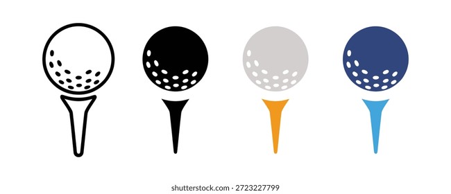 Golf Tee Icon Set mit Ballstruktur, minimale flache Sport-Illustration 