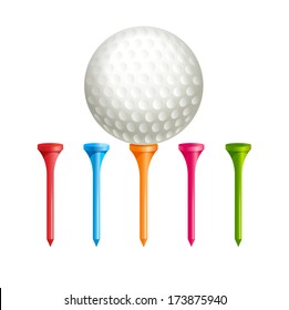 Golf Tees. Vector.  Golf Ball On Tee