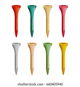 Golf Tees Vector. Realistic Illustration Of Colorful Wooden Golfing Tees Isolated On White Background
