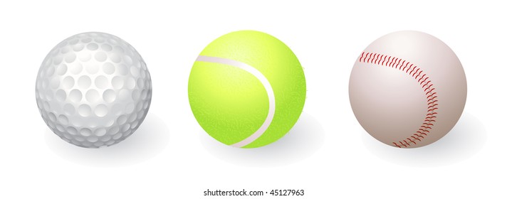 Golf, tennis and baseball balls.