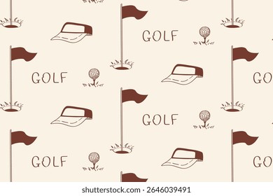 Golf themed background pattern with caps, flags and balls in a minimalist style.