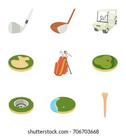 Golf things icons set. Cartoon set of 9 golf things vector icons for web isolated on white background