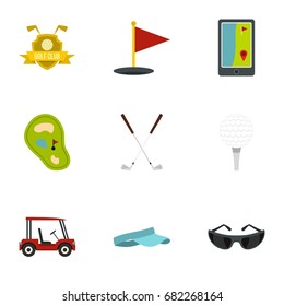 Golf things icons set. Flat set of 9 golf things vector icons for web isolated on white background