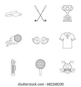 Golf things icons set. Outline set of 9 golf things vector icons for web isolated on white background