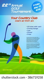 Golf ticket brochure template. Annual golf tournament. Vector illustration