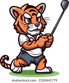 Golf tiger mascot vector illustration