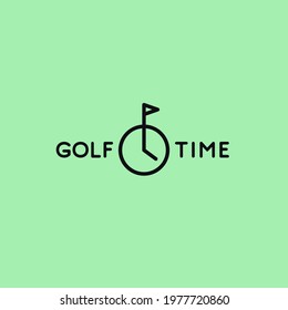Golf time logo template design with clock and flag. Vector illustration.