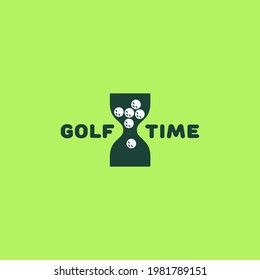 Golf time logo template design with hourglass and golf balls. Vector illustration.