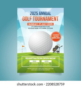 Golf Tournament Flyer and Championship Flyer Poster Design, Golf Event Banner Vector Template - Shutterstock ID 2208528759