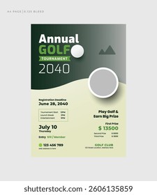Golf tournament flyer or poster template, annual sports tournament event golf leaflet design