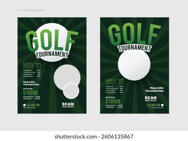 Golf tournament flyer or poster template, annual sports tournament event golf leaflet design