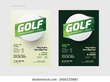 Golf tournament flyer or poster template, annual sports tournament event golf leaflet design