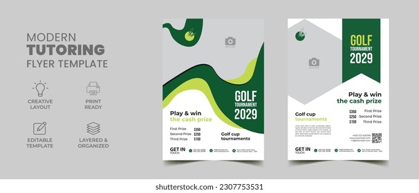 golf tournament flyer template with green elements brochure cover page 