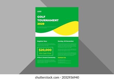 golf tournament flyer template. golf sports game time poster leaflet design.
a4 template, brochure design, cover, flyer, poster, print-ready